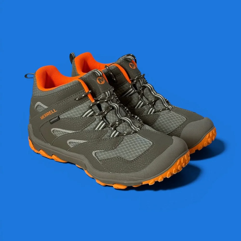 Merrell Chameleon 7 Mid ACS Hiking Boots Kids Grey Orange MK262177 Size 7M